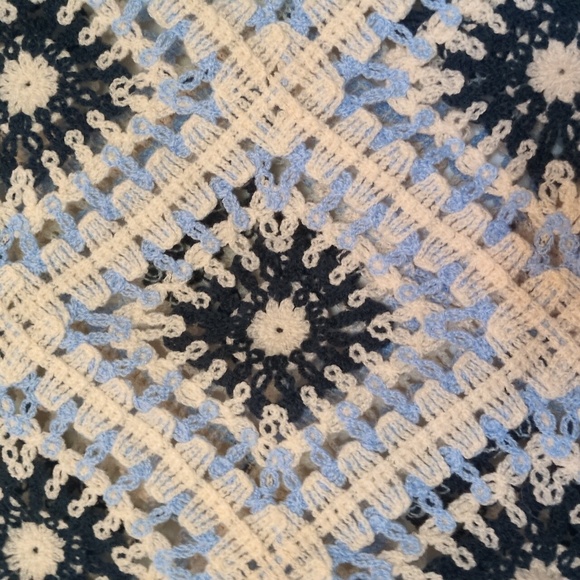 Haute Hippie Crochet Fringe Cropped Sweater - Cream and Navy - Picture 4 of 5